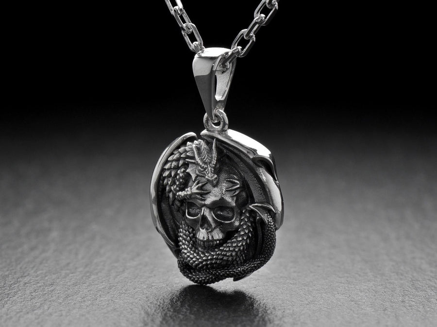 Dragon jewelry	dragon pendant	skull silver jewelry	silver pendant	dragon skull	silver skull (etsy image id: 4091749331)