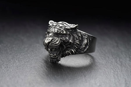 Sterling Silver Siberian Tiger Ring: Handmade Animal Jewelry