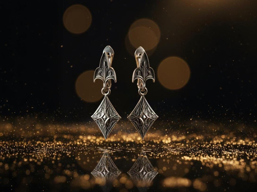 Embrace the dark allure of Gothic fashion with our Sterling Silver Gothic Earrings. Crafted with meticulous attention to detail, these earrings exude sophistication and mystique, perfect for those who appreciate the darker side of elegance. The mood is regal and sophisticated, appealing to fans of "Royal Core" aesthetics, historical dramas, or Victorian fashion. (etsy image id: 6150688147)