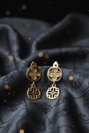 They pair exceptionally with high-neck blouses, blazers, or academic fashion. They are a subtle nod to historical style that fits seamlessly into a modern wardrobe. The Quatrefoil earrings are reimagined in 18k Yellow Gold. The transformation makes them look like Byzantine gold solidus coins or royal seals. The warm metal makes the textured centers glow, and the openwork cross looks like a sun wheel. This version feels regal, holy, and opulent, p (etsy image id: 7267889675)