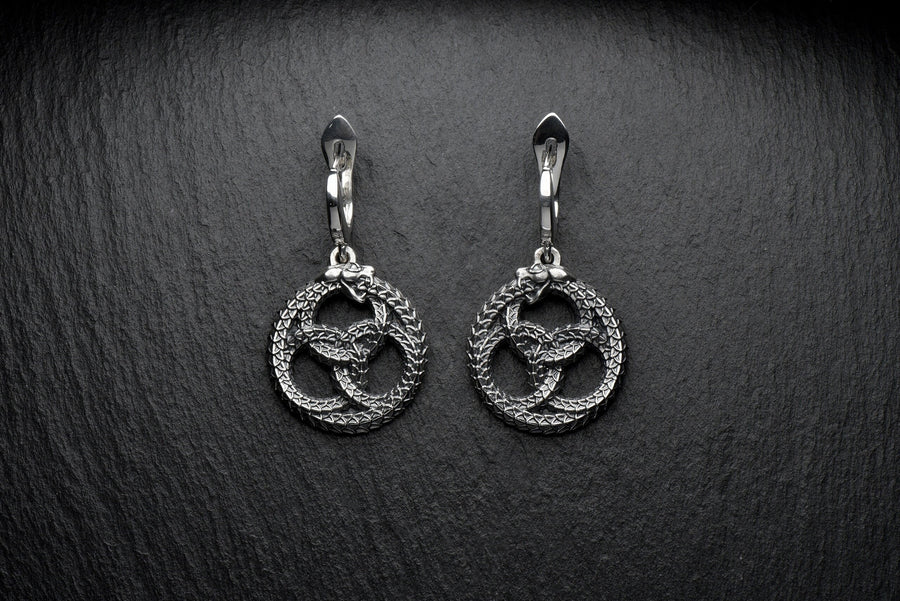 Sterling Silver Ouroboros Dragon Earrings: Mythical Fantasy Jewelry (etsy image id: 7268100267)