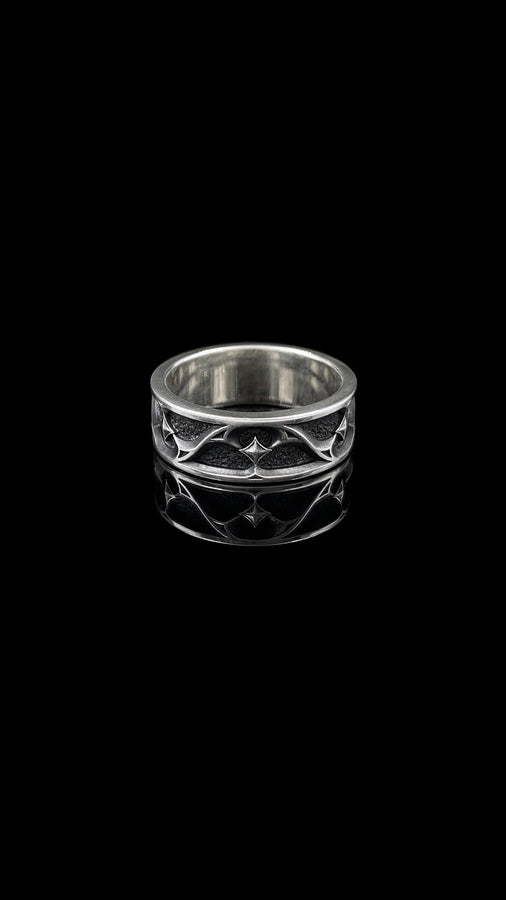 Gothic Wedding Ring Silver – Sterling Silver Medieval Band with Blackened Details | Unique Dark Romance Jewelry for Him and Her (etsy image id: 7375508410)