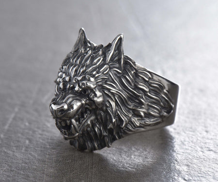 Sterling Silver Werewolf Ring: Gothic Fantasy Wolf Jewelry