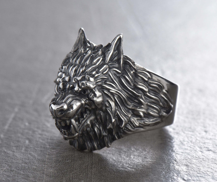 Sterling Silver Werewolf Ring: Gothic Fantasy Wolf Jewelry
