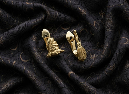 Sterling Silver Witch Earrings: Broom & Hat, Halloween Jewelry (etsy image id: 7288211433)