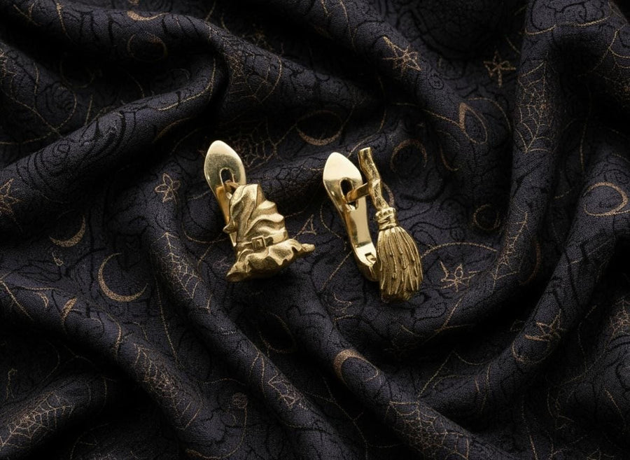 Sterling Silver Witch Earrings: Broom & Hat, Halloween Jewelry (etsy image id: 5483080132)