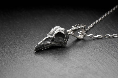 Oxidized Sterling Silver Crow Skull Pendant - Gothic Halloween Jewelry (etsy image id: 7305567905)