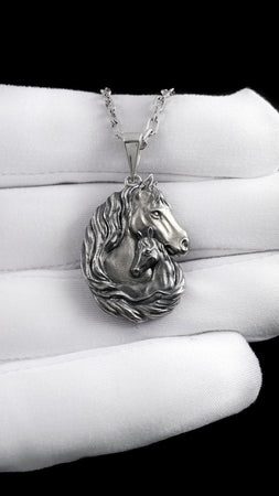 Silver Pendant Horse and Foal, Horse Lovers Gift, Horse Head Necklace, Horse Pendant, Handmade Equestrian Jewelry, Animal Lovers Jewelry (etsy image id: 7305583221)
