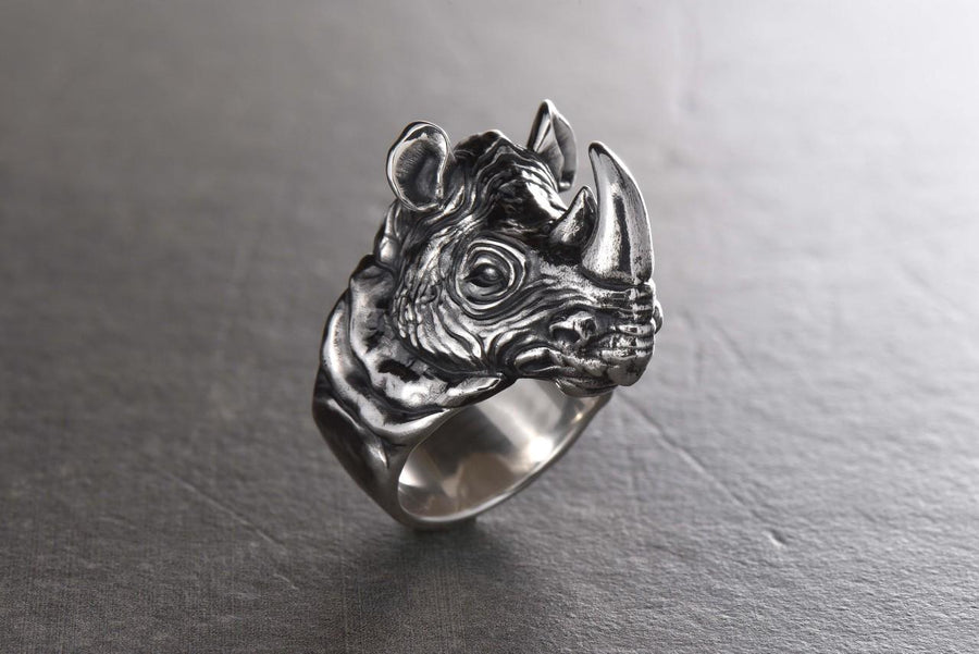 Sterling Silver Rhino Ring, Handcrafted Animal Jewelry Symbolizing Strength and Protection, Unique Statement Gift for Him or Nature Lovers