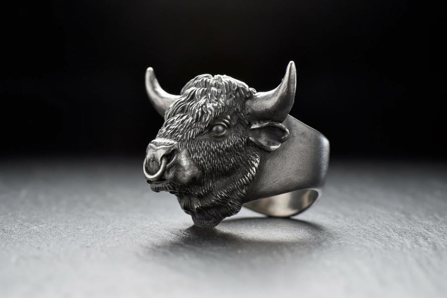 Sterling Silver Bull Ring: Handmade Animal Jewelry, Taurus Ring