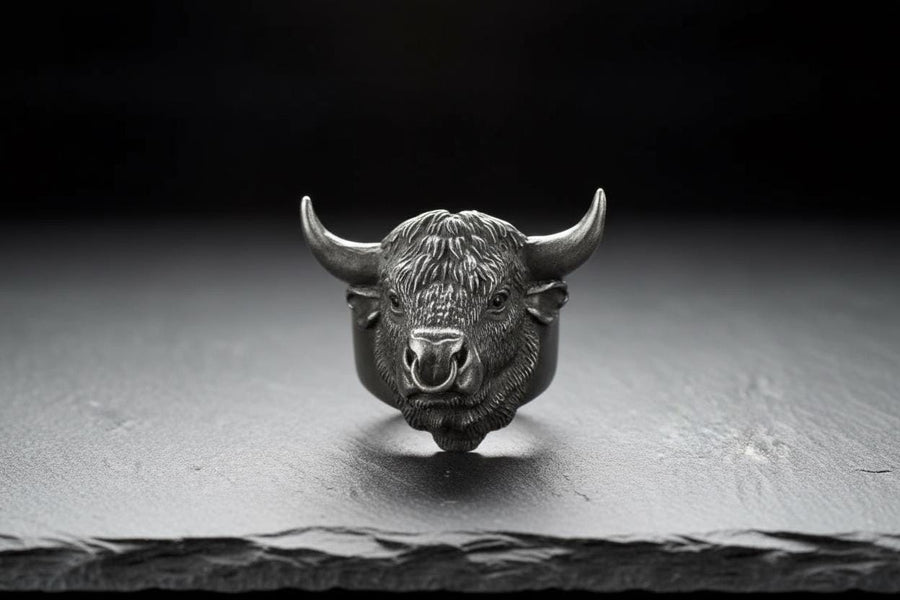 Sterling Silver Bull Ring: Handmade Animal Jewelry, Taurus Ring
