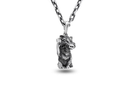 Oxidized Sterling Silver Warthog Pendant: Handmade Totem Animal Necklace (etsy image id: 7343195984)