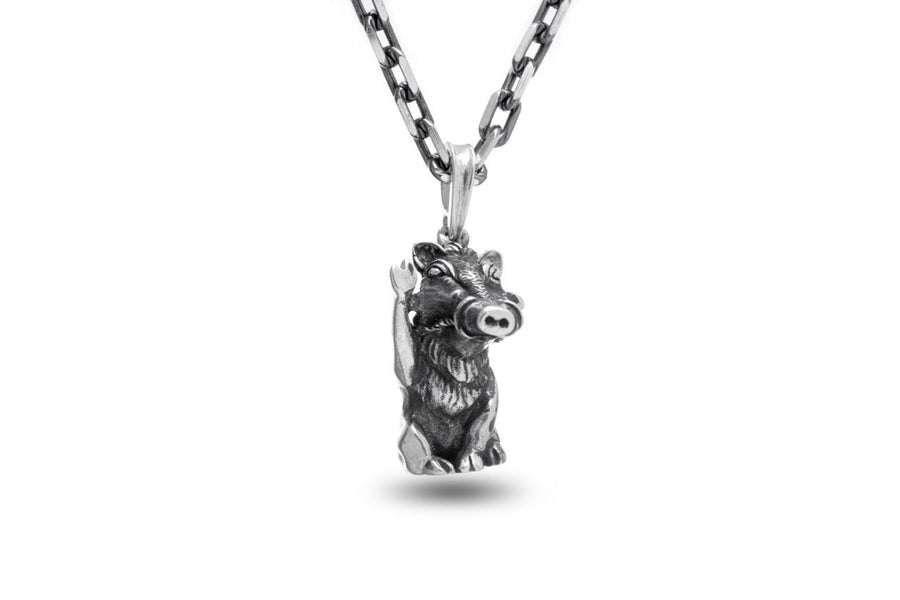 Oxidized Sterling Silver Warthog Pendant: Handmade Totem Animal Necklace (etsy image id: 7343195984)