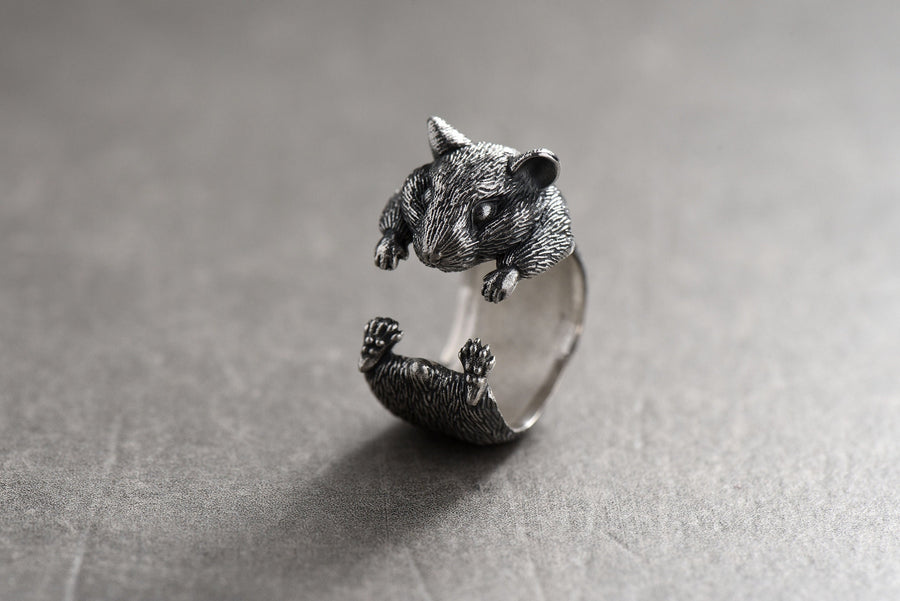Sterling Silver Hamster Ring: Handmade Animal Jewelry