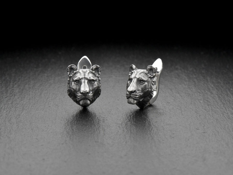 Lioness Earrings – Sterling Silver Gothic Wildlife Leverbacks | Feline Totem Jewelry (etsy image id: 7350766500)