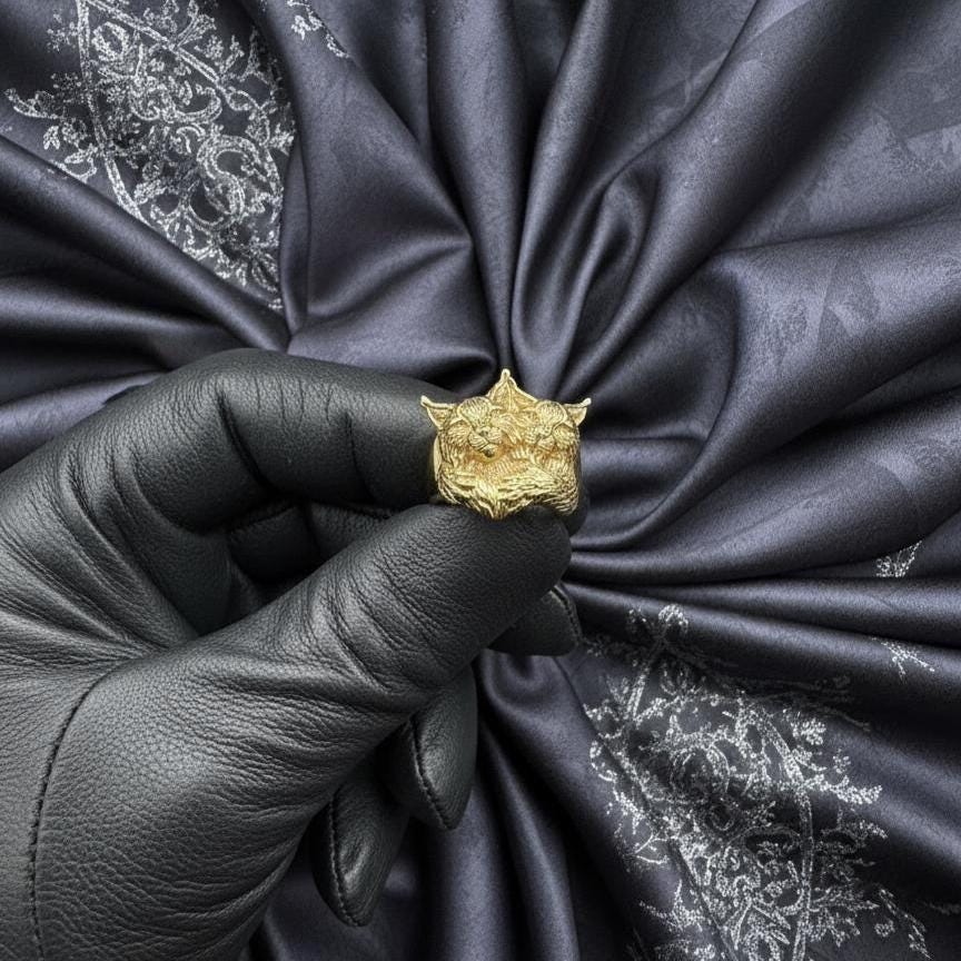 Sterling Silver Two Lynx Head Ring: Handmade Wild Cat Jewelry (etsy image id: 7400664241)