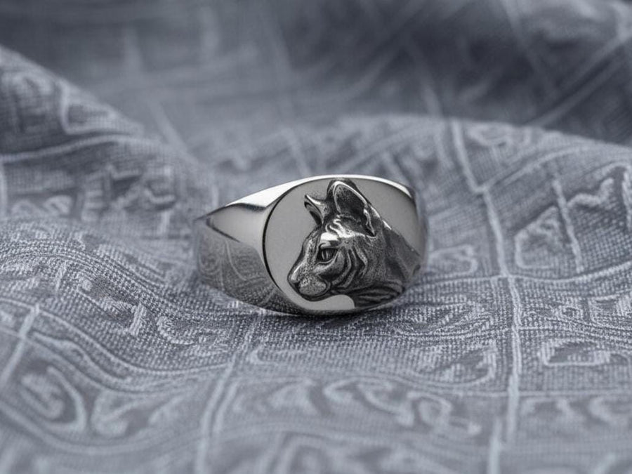 Sterling Silver Sphynx Cat Signet Ring: Handmade Pet Jewelry (etsy image id: 7358474182)