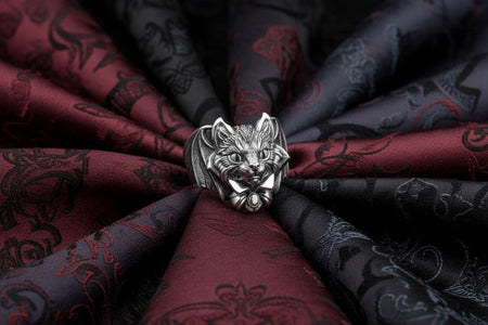 Sterling Silver Vampire Cat Ring: Handmade Animal Jewelry