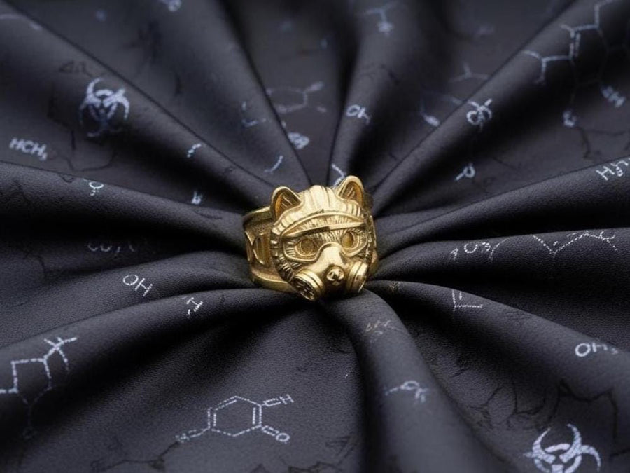 Sterling Silver Chemist Cat Ring, Science Jewelry