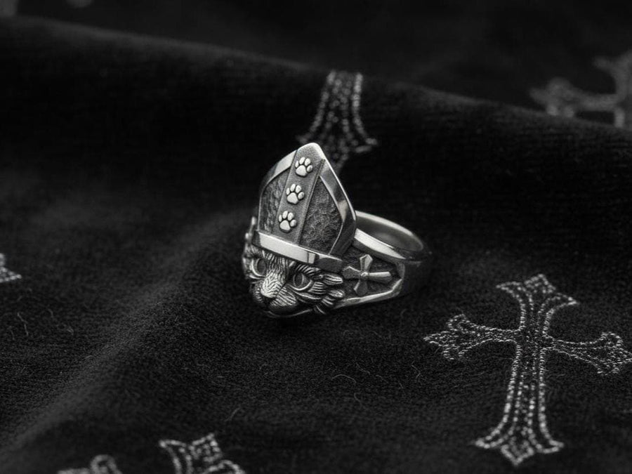 cat ring	cat jewelry	silver cat ring	pope art	pope jewelry	silver ring	gift for her	animal jewelry	animal ring	sterling silver ring	handmade ring	pope	ring pope