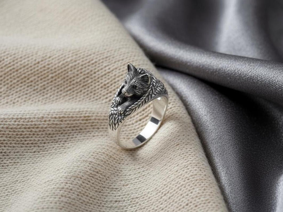 Cat in Blanket Silver Ring – Art Nouveau Sterling Silver Cozy Cat Jewelry | Handmade Gift for Cat Lovers and Dreamers (etsy image id: 7362125862)