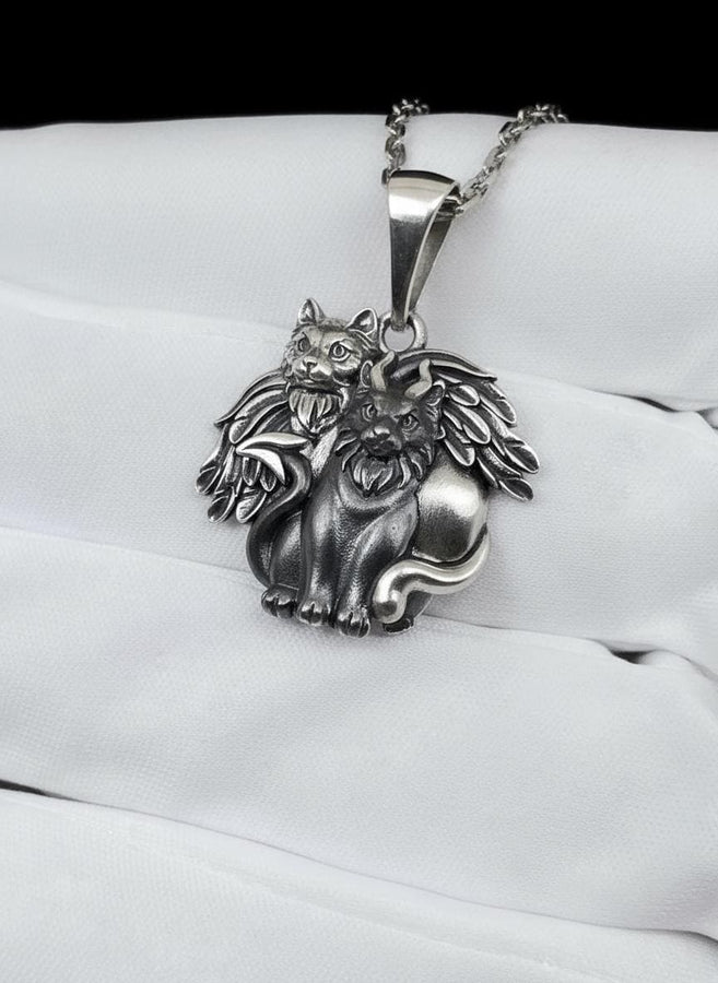 Angel Demon Cats Sterling Silver Pendant – Gothic Feline Duality Necklace Gift (etsy image id: 5608629355)