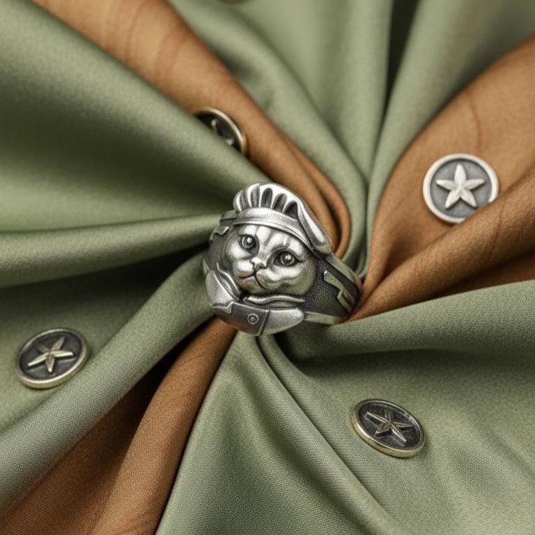 Sterling Silver Cat Chef Ring: Handmade Whimsical Culinary Jewelry (etsy image id: 7364239608)