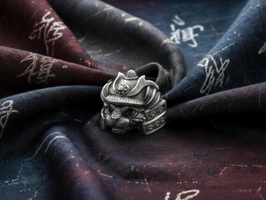 Samurai Cat Sterling Silver Ring – Feline Warrior Armor Jewelry (etsy image id: 7211206579)