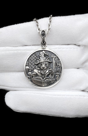Sorcerer Cat Silver Pendant – Sterling Silver Wizard Cat Necklace | Mystic Occult Jewelry Gift for Him or Her (etsy image id: 7364624712)