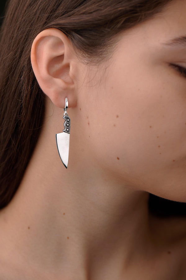 knife earring	knives earrings	knives jewelry	halloween jewelry	horror earrings	silver knives (etsy image id: 4193138557)
