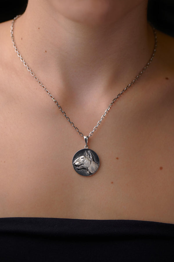 Bull Terrier Silver Pendant – Sterling Dog Head Necklace | Symbol of Strength, Loyalty, and Courage (etsy image id: 7401617975)