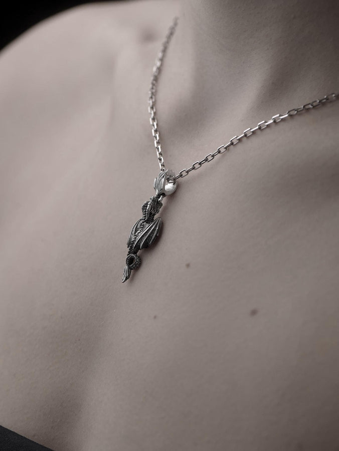 Dragon	Flying dragon	dragon jewelry	sterling silver	silver	pendant	dungeons and dragons (etsy image id: 7689578316)