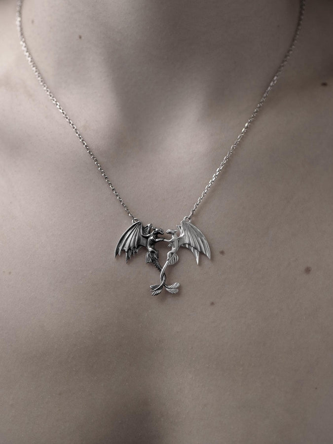 Sterling Silver Dragons Pendant: Handmade Fantasy Necklace (etsy image id: 7207192419)