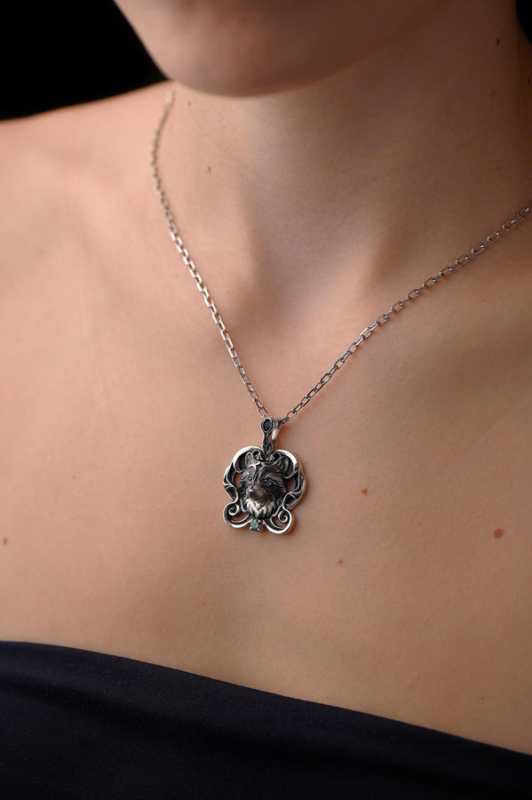 Sterling Silver Raccoon Pendant 925, Handmade Filigree Nature Animal Necklace Charm with Green Gem Accent, Chic Vintage Gift for Her or Him (etsy image id: 5795454733)