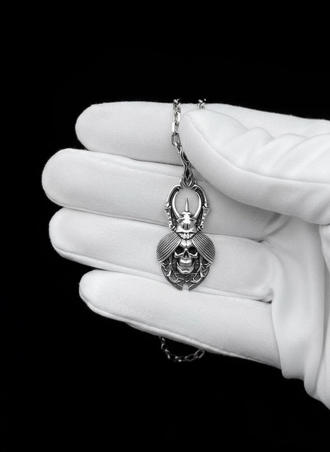 Sterling Silver Skull Beetle Mask Pendant: Oxidized Handmade Jewelry (etsy image id: 7417695935)