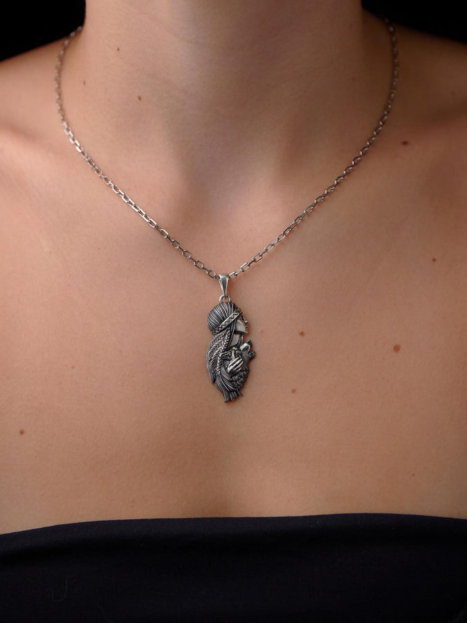 wolf talisman	Silver Wolf Necklace	Indian girl-wolf	girl-wolf	she-wolf pendant	she-wolf (etsy image id: 4619295292)