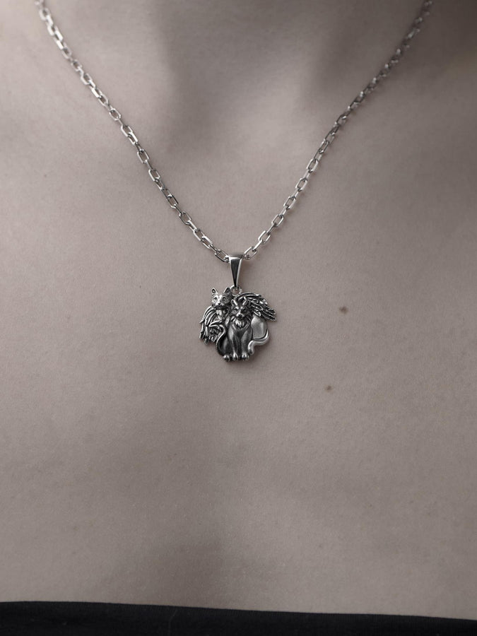 Angel Demon Cats Sterling Silver Pendant – Gothic Feline Duality Necklace Gift (etsy image id: 5608629355)