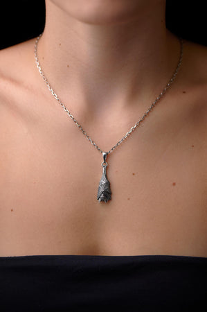 Sterling Silver Sleeping Bat Pendant, Oxidized Gothic Antique Jewelry (etsy image id: 7372280372)