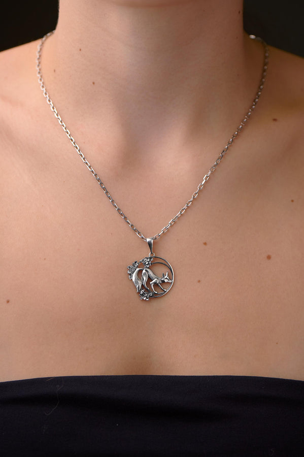 Sterling Silver Fox Necklace: Flower Art Animal Pendant (etsy image id: 5531050021)