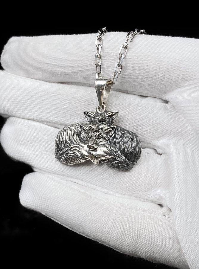 Foxes Silver Pendant – Sterling Silver Fox Couple Necklace | Symbol of Love, Unity, and Wild Devotion (etsy image id: 7372429806)