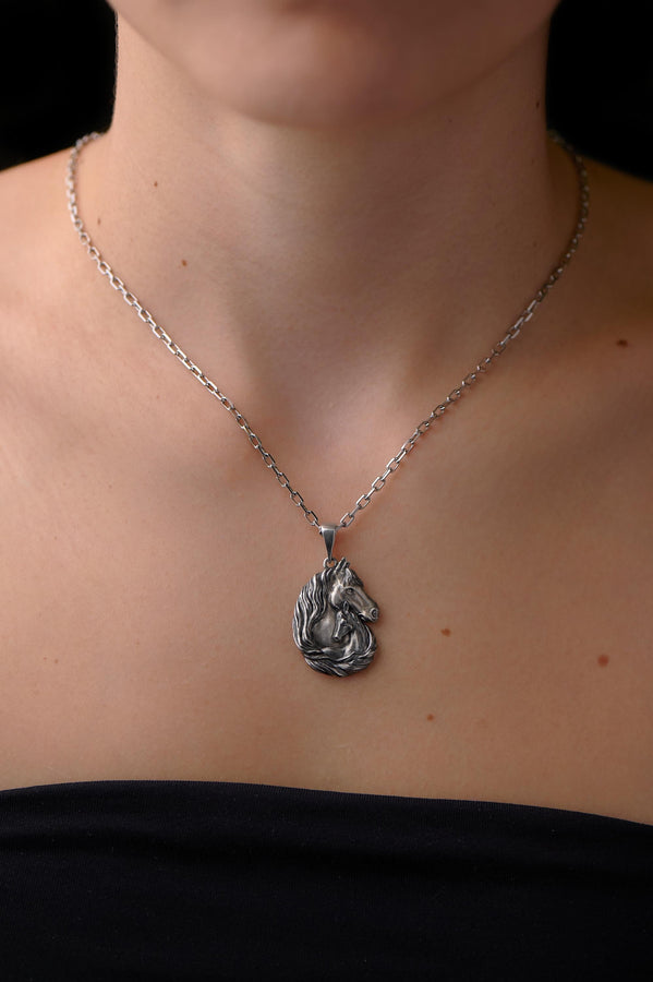 Silver Pendant Horse and Foal, Horse Lovers Gift, Horse Head Necklace, Horse Pendant, Handmade Equestrian Jewelry, Animal Lovers Jewelry (etsy image id: 7305583221)