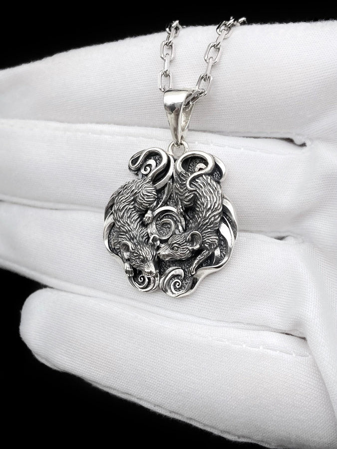 Gothic Mice Pendant Silver – Sterling Silver Dual Mouse Necklace | Symbolic Gothic Totem Jewelry for Him and Her (etsy image id: 7372681910)