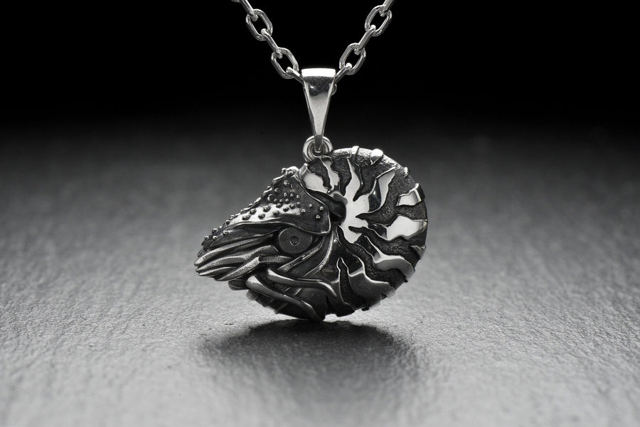Sterling Silver Nautilus Pendant: Oxidized Sea Creature Jewelry (etsy image id: 7372641314)