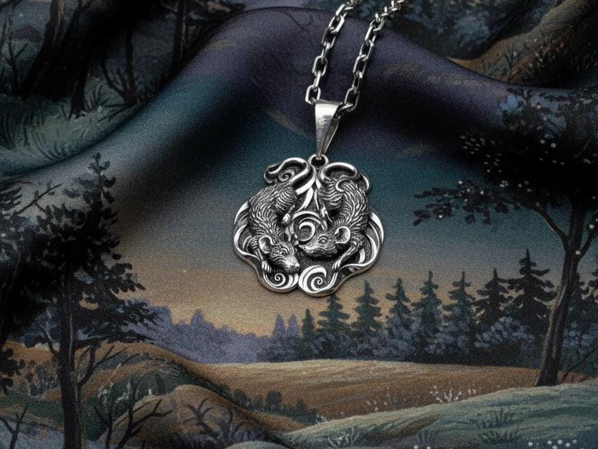 Gothic Mice Pendant Silver – Sterling Silver Dual Mouse Necklace | Symbolic Gothic Totem Jewelry for Him and Her (etsy image id: 7372681910)