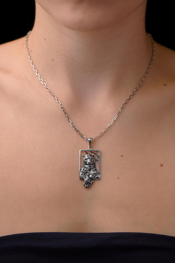 Handmade Sterling Silver Snow Leopard Pendant: Oxidized Wild Cat Necklace (etsy image id: 4700276106)