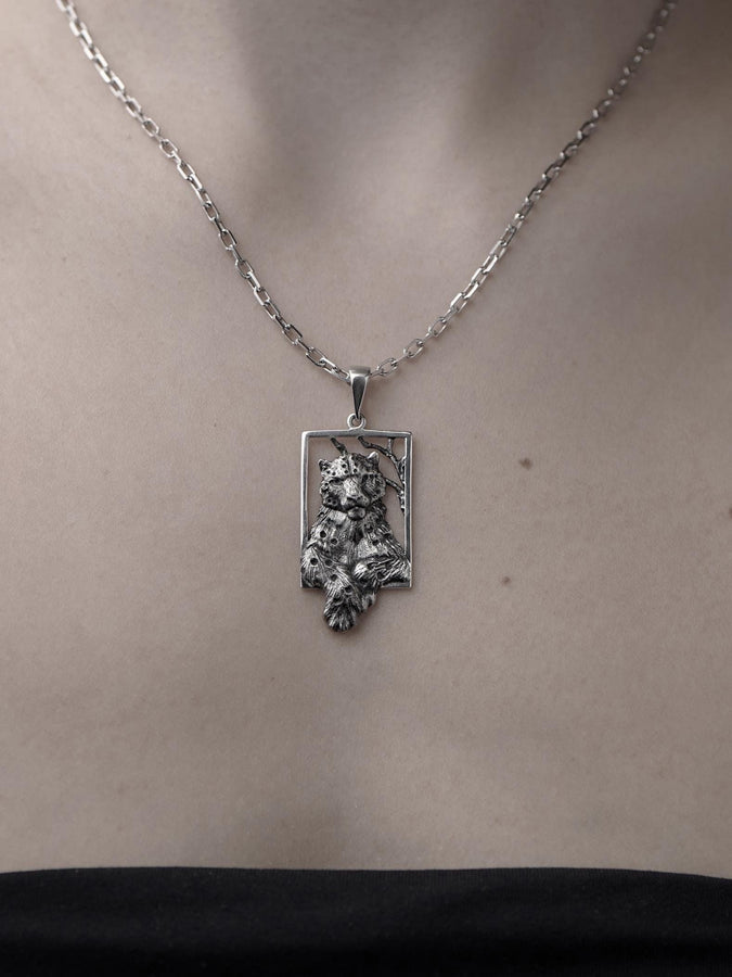 Handmade Sterling Silver Snow Leopard Pendant: Oxidized Wild Cat Necklace (etsy image id: 4700276106)