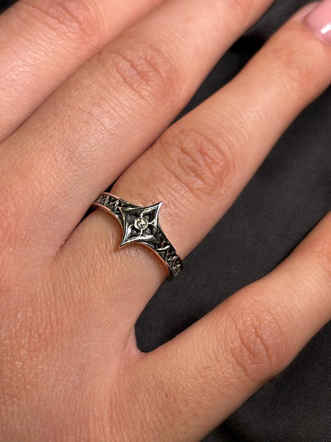 Gothic Sterling Silver Wedding Ring Set: Cathedral Medieval Jewelry