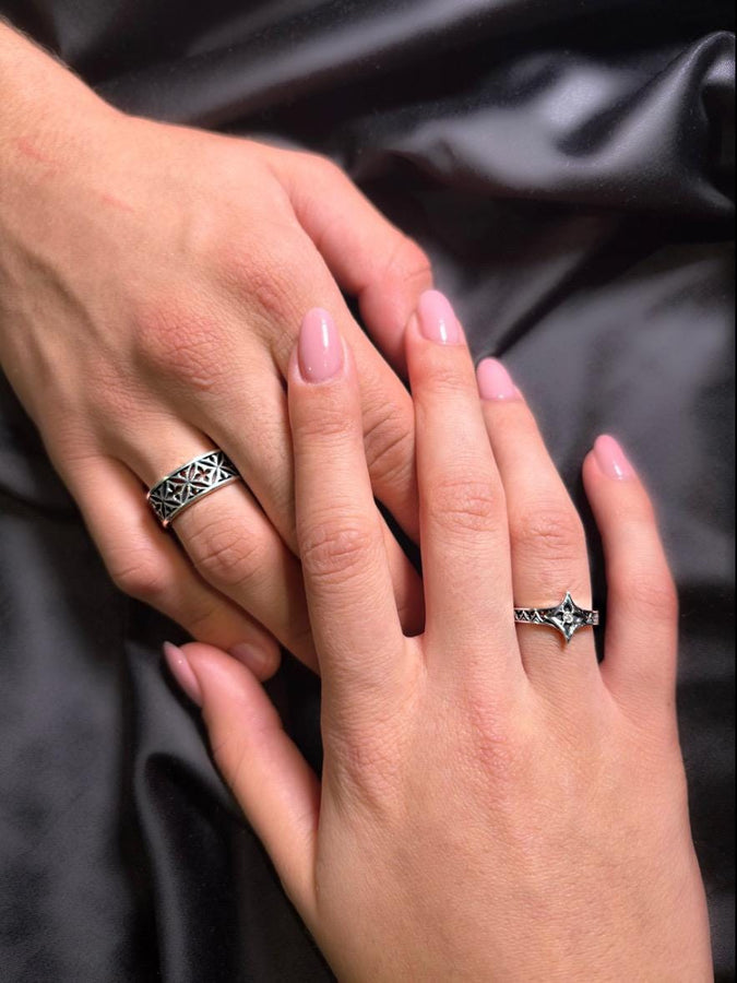 Gothic Sterling Silver Wedding Ring Set: Cathedral Medieval Jewelry