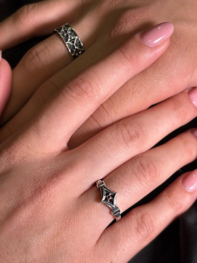 Sterling Silver Gothic Ring, Gemstone Ring, Handmade Goth Ring, Medieval Jewelry, Unique Wedding Ring, Holiday Gift, Vintage Ring, Gift Idea