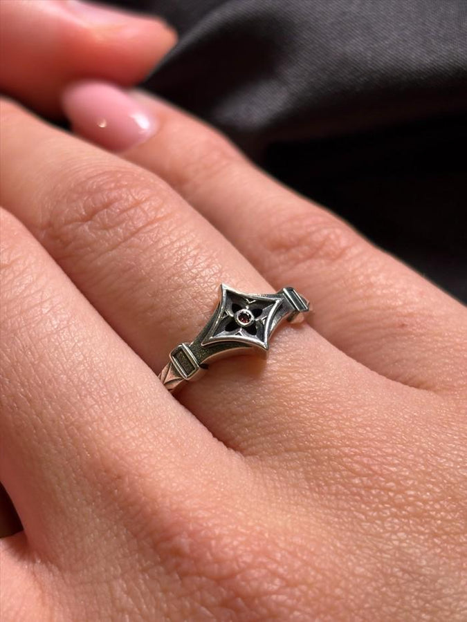 Sterling Silver Gothic Ring, Gemstone Ring, Handmade Goth Ring, Medieval Jewelry, Unique Wedding Ring, Holiday Gift, Vintage Ring, Gift Idea